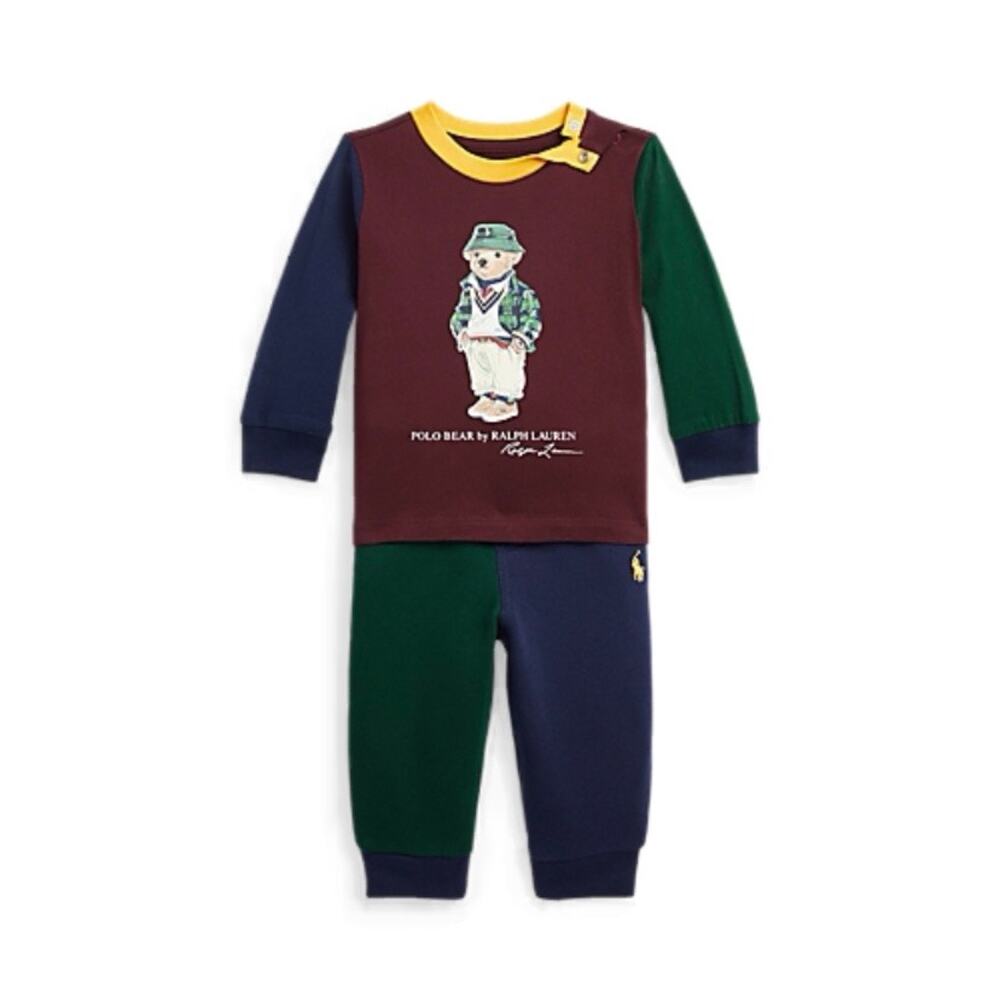 Ralph Lauren Colorblocked Red Green Blue Sweat Set Polo Bear Set Baby 12 Month